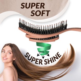 MarQus Organic Hair Brush with Boar Bristles and Spiral Spring - Detangling Brush for Any Hair Type for Shine and Volume - Hair Brush without Pulling, Natural Colour