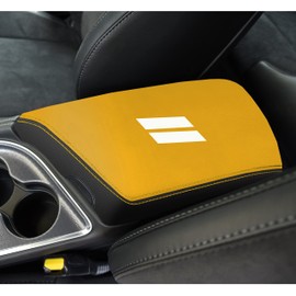 YOSRTER for Dodge Challenger Accessories 2015 2016 2017 2018 2019 2020 2021 2022 2023 2024 Center Console Armrest Cover Interior Box Anti-Scratch Leather Central Armrest Decoration (Yellow Trim