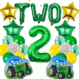 Tractor Birthday Decorations Tractor Balloons Set Includes Star Balloons, Tractor Foil Balloons, Letter Balloons, Number Balloons, Latex Balloons, Suitable for Tractor Themed Party