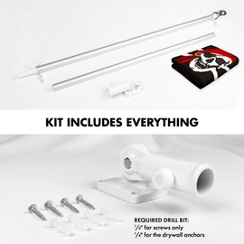 G128 Combo Pack: 5 Ft Aluminum Spinning Flagpole (Silver) & Pirate Jolly Roger Red Head Scarf Flag 2.5x4 Ft, ToughWeave Series Embroidered 300D Polyester | Pole with Flag Included