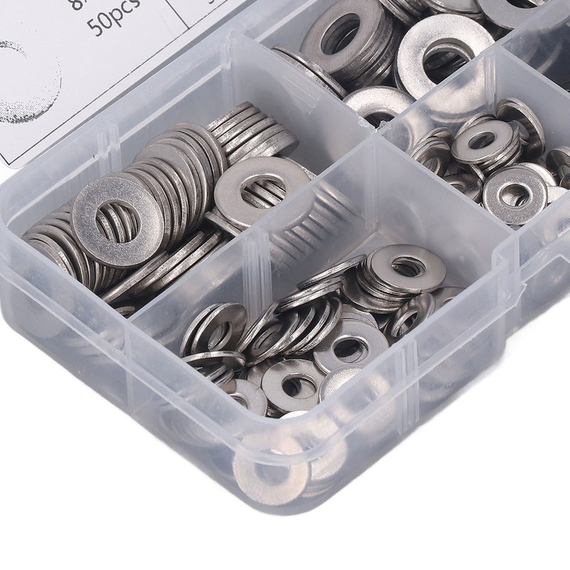 250PCS Flat Washer Kit Stainless Steel 5 Specifications Anti Corrosion