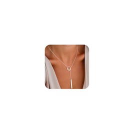 JIKASI Long Necklaces for Women Trendy Sterling Silver Plated Y Long Necklace Drop Bar Pendant Lariat Y-Shaped Necklace Silver Dainty Jewelry Gifts for Women