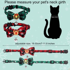 SAVITA 2pcs Christmas Cat Collar, 7-11.8 Inch Adjustable Cat Collar with Bow Tie Detachable Cat Collar with Bells Cute Cat Collar for Christmas Kitten Adult Cat Christmas Wreath