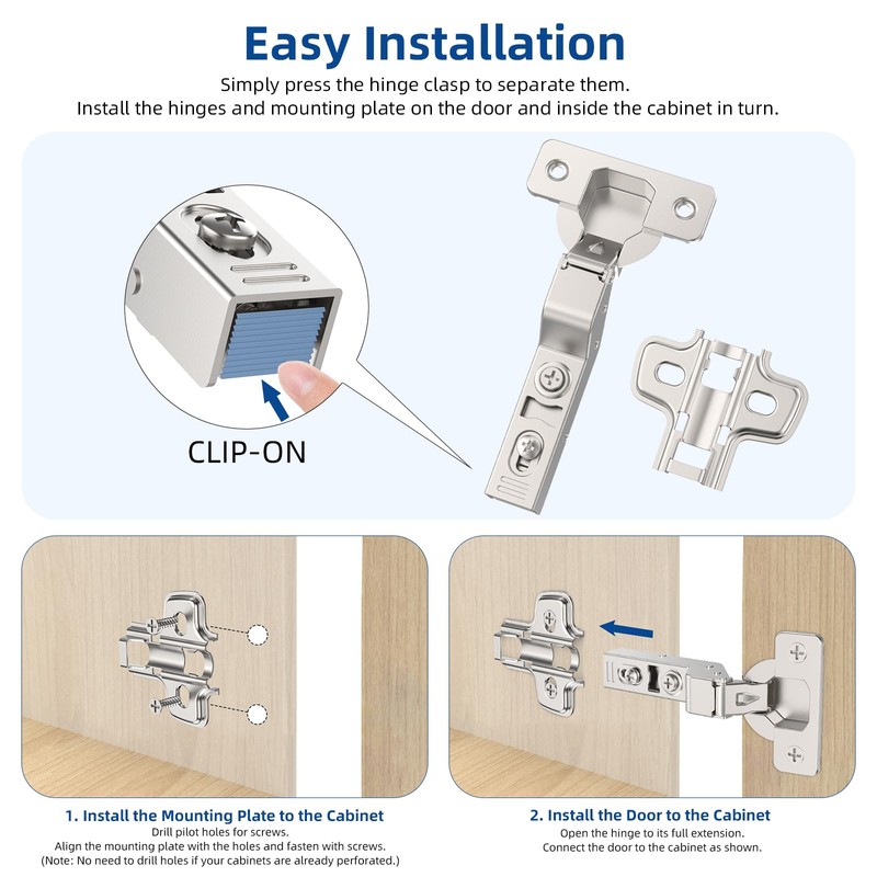 Chibery 50 Pack Inset Soft Close Concealed Frameless Cabinet Hinges,