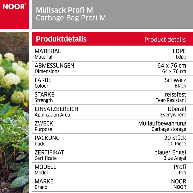 NOOR Müllsack Profi ‘M’ 60 L I Schwarze, recycelbare Müllsäcke