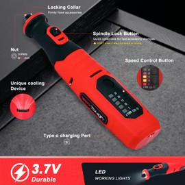 Werktough Cordless Rotary tool with deluxe 40pcs accessories Mini Grinder with 2.0A 8v Battery 5 speed 4 front LED light high speed low vibration