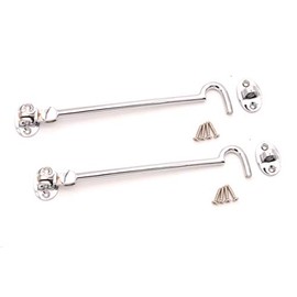 Pack of 2, 8" (200mm) Heavy Duty Brass Cabin Hook & Eye Silent Catch/Latch/Holder/Back Gate/Shed/Patio Door in Various Finishes (Polished Chrome)