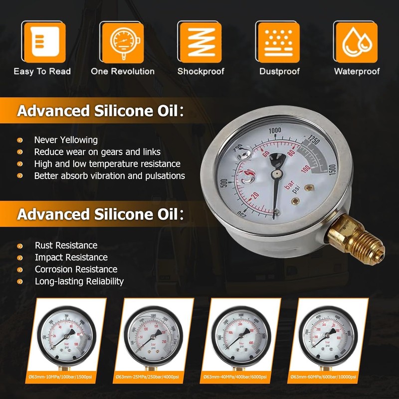 Hydraulic Pressure Test Kit with 4 Gauges 1300/3500/5500/9000psi, 10 Test