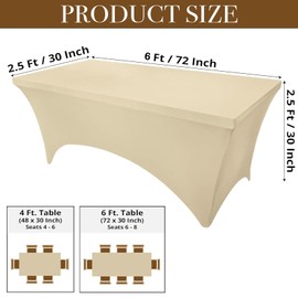 Champagne Stretchable Tablecloths 6ft,Champagne Spandex Fitted Tablecover Washable Stretch Spandex Table Cover,Universal Elastic Spandex Champagne TableCover for Wedding Banquet Holiday Party