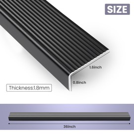 Orechic Black 36" Metal Stair Nosing, Heavy-Duty Aluminum Self-Adhesive Stair Edge Protector for Indoor/Outdoor Stairs, Non-Slip Tread Cover, L- Molding(36 x 0.8 x 1.6 in, 5Pcs)