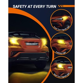 SEALIGHT 7443 7440 LED Bulb Amber Turn Signal Lights, T20 7441 7444 992 W21W LED Light Bulb with Projector Len and Need Extra Load Resistor, Includes Additional Decoders, Pack of 2