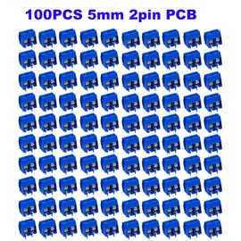 RUNCCI-YUN 5 mm 2 Pin PCB Mount Screw Terminal Block Screw Terminal Connector Blue (300V 15A) Pack of 100