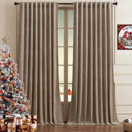 Timeper Taupe 96 incehs Extra Wide Velvet Curtains Super Soft Light Blocking Drapes Privacy Protect Energy Efficient for Study/Office/Bedroom, Rod Pocket & Back Tab, W62 x L96 inches, 2Pcs