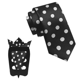 GHTIYLP Mens Tie Polka Dot Ties for Men and Pocket Square with Holder Set Formal Business (Black)