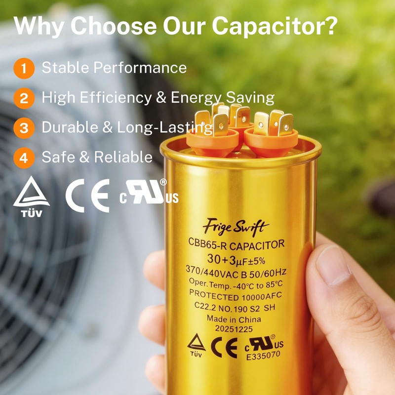 FrigeSwift 30+3uF CBB65 Dual Run Capacitor 370/440VAC 1-Pack