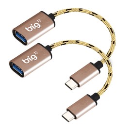 Big-E Turbo 5Gbps USB-C to USB 3.0 Adapter [2Pack] Compatible with Sony SRS-XB13/B for Full USB OTG On-The-Go Thunderbolt 3/4 Short Connector USBC Male to USB Female (Gold)