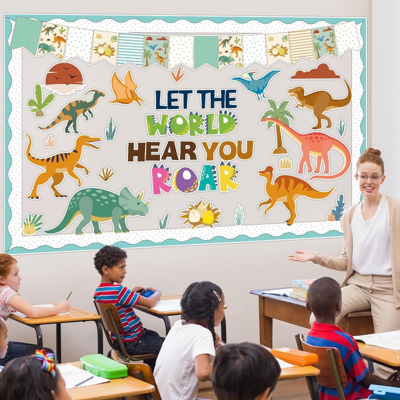ojustbeok 60pcs Dinosaur Bulletin Board Classroom Decorations Summer Animal Let