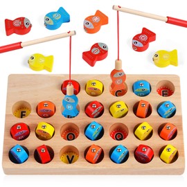 Wooden Magnetic Fishing Game ABC Alphabet Color Sorting Puzzle with 2 Pole MagneticLetters Learning Education Math Preschool Board Games Toys Gifts for 3 4 5 Years Old Girl Boy Kids