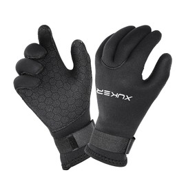 XUKER Water Gloves, 3mm & 5mm Neoprene Five Finger Warm Wetsuit Winter Gloves for Scuba Diving Snorkeling Paddling Surfing Kayaking Canoeing Spearfishing Skiing (5mm-Black, XS)