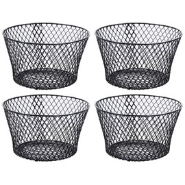 Small Metal Rectangular, Oval and Round Wire Baskets with Handles, Black and White, 4-ct Sets (Round Black Without Handles)