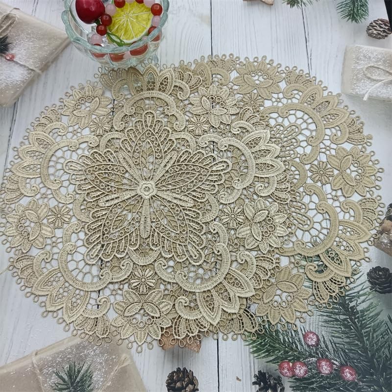 Pack of 2 Lace Round Embroidered Table Runner, Embroidery Placemat,