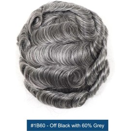 HAPPY&CC Tupé para hombre, peluquín de piel fina de PU, sistema de reemplazo de cabello humano virgen europeo, prótesis capilar masculina con 60% de cabello sintético gris, 25 x 20 cm