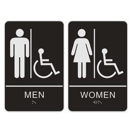 Restroom Sign for Business,Men/Women Restroom Sign with Wheelchair ADA Compliant Braille Bathroom Sign 9 x 6 Inch with Double Sided Strong Adhesive Tape (Men's & Women's Handicap Set, Pack of 2)