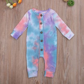 Afunbaby Newborn Unisex Baby Boy Girl Ribbed Tie Dye Romper Ruffle Long Sleeve One-Piece Jumpsuit Bodysuit Fall Clothes (12-18 Months,A-Colorful)