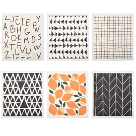 6 Pack Swedish Dishcloths Lemons Scandi Minimalist for Kitchen Biodegradable Cellulose Sponge Cleaning Cloths,Reusable Dishcloths for Kitchen Dish Rags Washing Paper Towel,Machine Washable Absorbent