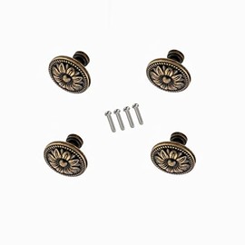 Pull Handle Metal Flower Shape Cabinet Drawer Door Knob Bronze Tone Pack of 4