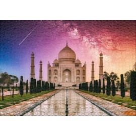 Ulmer Puzzleschmiede - Puzzle "1001 Night" - Classic 1000 Piece Puzzle - Puzzle Motif of the Famous Taj Mahal Against Radiant Starry Sky, World Wonders of Modernity