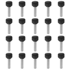 HARFINGTON 20pcs Knurled Clamping Knobs Thumb Screws M6 x 25mm Metric Male Thread 16mm Matte Plastic Head 304 Stainless Steel Stud Hand Threaded Knob Thumbscrew Handle, Black