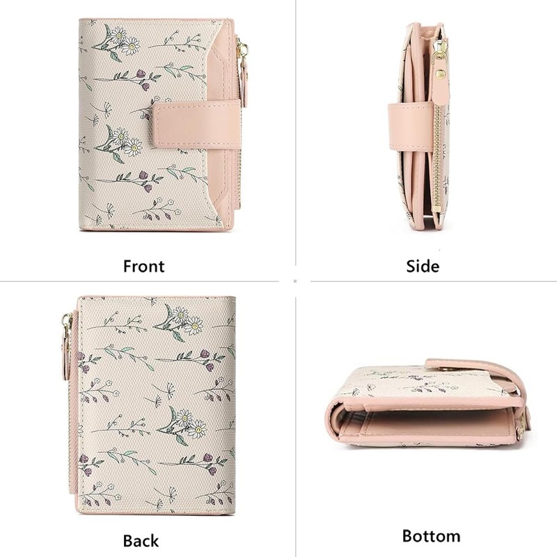 BAYITIONE Small Wallets for Women Leather Bifold Zipper Pocket Wallet