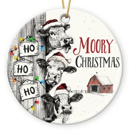 Gift Glow Cow Christmas Ornaments 2024 - Funny Farmhouse Christmas Ornaments, Cow Decor, Cow Lover Gifts for Farmer, Barn Ornaments for Christmas Tree Decorations, Moory Christmas Ceramic Ornament