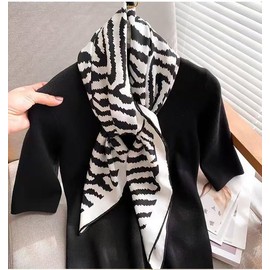 Elegant Zebra Print Square Scarf, Black and White, Fashion Neck Wrap Hair Bandanas Scarves 35 Inches