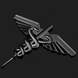 Caduceus Snake Stick Wings Metal Sticker for Car, Snake Decal, Medical Emergency Zinc Alloy Emblem, for Automobile, Motocycle (Double Black)
