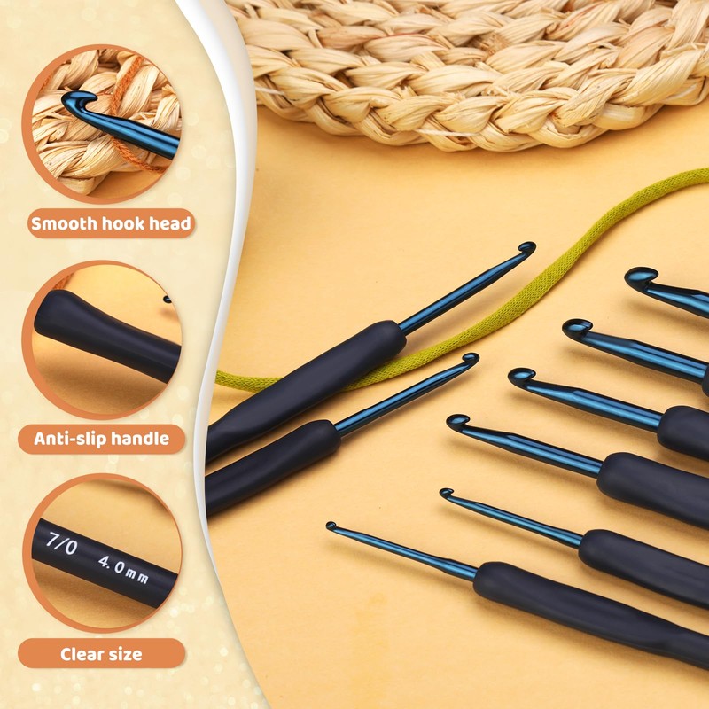 BUOKKON 4 mm Crochet Hooks, Crochet Needle, Ergonomic Soft Grip