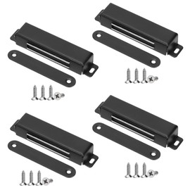 Swpeet 4 Pack 3.85" x 0.8" Black Stainless Steel Extra Large Cabinet Magnetic Catch with Screws Assortment Kit, Strong Door Magnetic Catches for Door Kitchen Cupboard Closure Closet Door Close