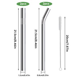 4-Pack Stainless Steel Straws, 12mm&8mm Extra Wide Reusable Metal Smoothie/Milkshake Straw, Extra Long Straight & Bent Drinking Straws with Brush for Boba, Thick Beverages, Cold Drinks