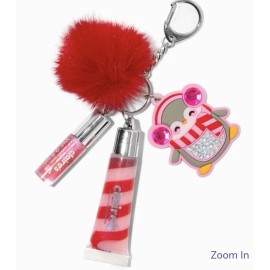 Claire’s Pink Red Rhinestone Penguin lipgloss keychain backpack bag clip nwt