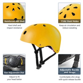 Tourdarson Skateboard Helmet Impact Resistance Ventilation for Youth & Adult (Yellow, Medium)