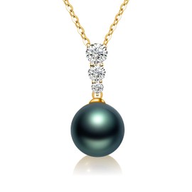 NONNYL Tahitian Black Pearl Necklace, 18K Gold Plated 925 Sterling Silver, for Women - Gifts for Mom, Wife, Anniversary, Mother's Day, Birthday, Christmas, Valentine's Day
