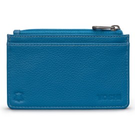 Yoshi Slim Wallet for Men and Women, RFID Blocking Minimalist Credit Card Holder with Zip Section, Genuine Leather (Petrol Blue)