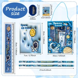 4-Piece Stationery Student Set, Children's Cartoon School Gift (Cat, Panda, Astronaut, Dragon) with Ruler, Pencil, Pencil Sharpener, Notebook, Eraser, for Office Supplies, Party Bags