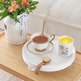 ROSE BLOOM Modern Wood Riser for Display, Farmhouse Pedestal Stand for Bathroom Counter, Kitchen Round Display Tray, Waterproof Organizer for Soap Home Decor (White)