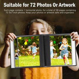 Photo Album 5x7 2 Pack, Small 5x7 Photo Album Linen Cover Hold 72 Photos with Front Window, 5x7 Photo Album Book for 5x7 Pictures Artwork Drawings or Wedding Kids Family Baby Pictures (Black)