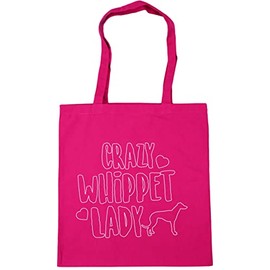 Hippowarehouse Crazy Whippet Lady Tote Shopping Gym Beach Bag 42cm x38cm, 10 litres