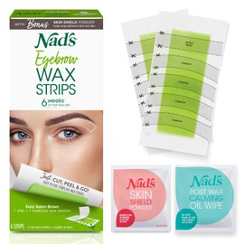 Nad's Nad's Eyebrow Wax Strips - Facial Hair Removal for Women - Eyebrow Wax Kit with 6 Eyebrow Waxing Strips + 6 Calming Oil Wipes + 2g Skin Protection Powder, 1 Count