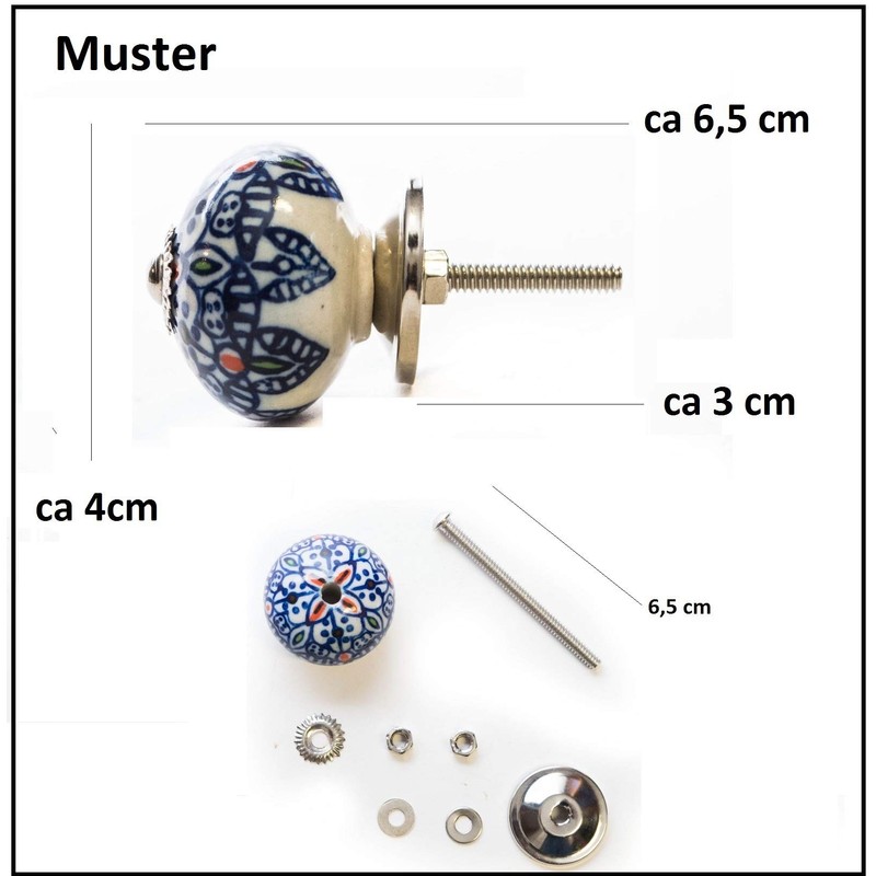 Knober 10 pieces in white ALBA white, decorated, stainless steel