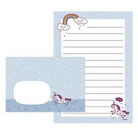dabelino® Kids Unicorn Rainbow Stationery Set (Girl, Purple, Pink) - A5 Lined with Envelopes + Colouring Pad